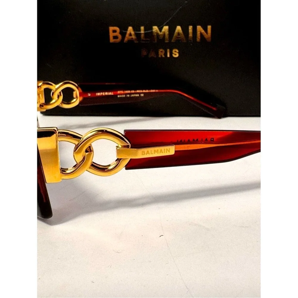 Balmain Red Imperial Sunglasses BPS-135B full inclusion ‎ NWOT no callouts